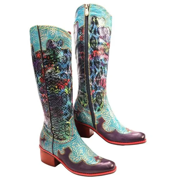 L'Artiste Spring Step Rodeo Women 5 Turquoise Leather Snake Zipper Western Boots - Picture 11 of 16